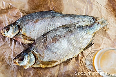 Aromatic dried-cured bream served for snack Stock Photo