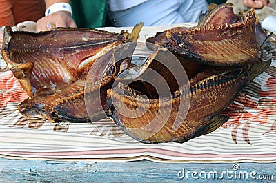 Appetizing smoked fish Stock Photo