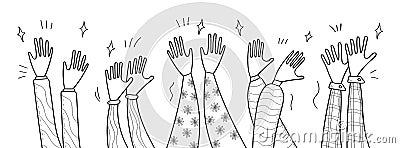 Applaud hands vector in doodle style. Hand drawn clapping human hands doodle set. Vector Illustration