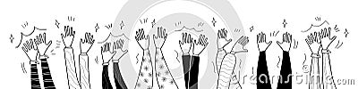 Applaud hands vector in doodle style. Hand drawn clapping human hands doodle set. Vector Illustration