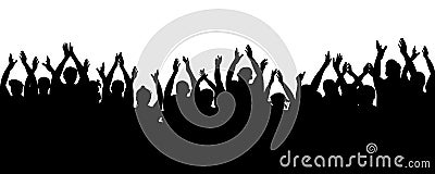 Applause audience. Cheerful mob fans applauding, clapping. Crowd people cheering, cheer hands up. Party, concert, sport. Vector Illustration