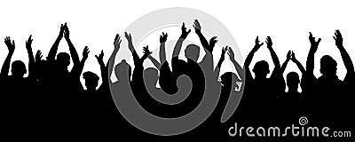 Applause audience. Crowd people cheering, cheer hands up. Cheerful mob fans applauding, clapping. Party, concert, sport. Vector Illustration