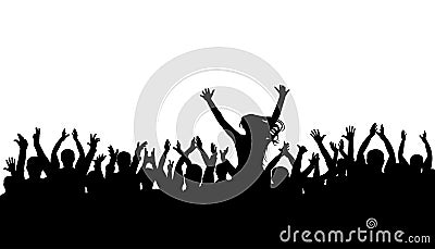 Applause crowd silhouette, cheerful people. Concert, party. Funny cheering, isolated vector. Vector Illustration