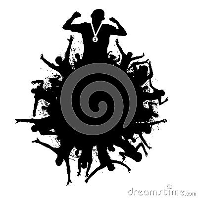Applause, fans crowd. Cheerful crowd of people silhouette. Victory in the sports. Vector Illustration
