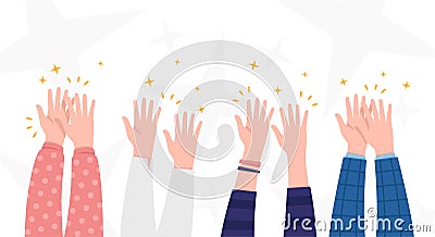 Applause. People hands clapping. Celebration, congratulations, ovations background. Cute simple cartoon design. Flat style vector Vector Illustration