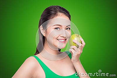 Apple, Asian Beautiful Woman, Fruit. Stock Photo
