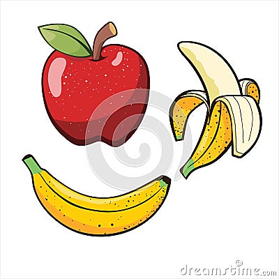 Apple and bananas with freckles Vector Illustration