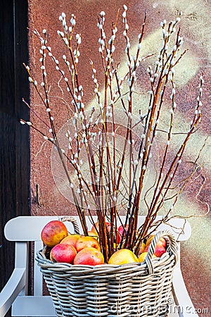 Apple basket arrangement Stock Photo
