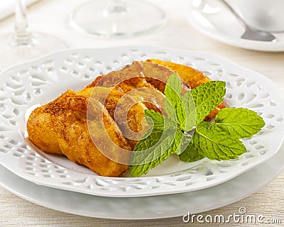 Apple beignets fried in oil Stock Photo