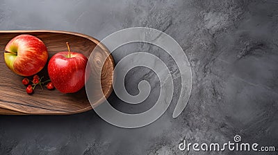 Minimalist Apple Design On Dark Wooden Plate Stock Photo