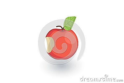 Apple with a bite isometric flat icon. 3d vector Vector Illustration