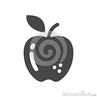 Apple black vector icon. Simple fruit symbol with leaf. Vector Illustration