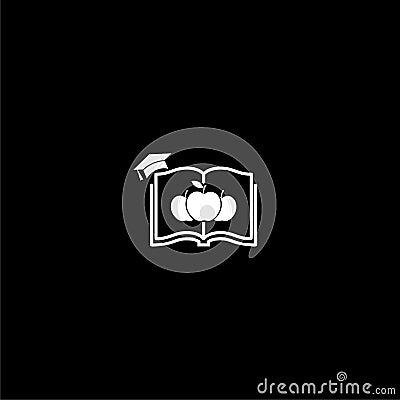 Apple on book icon isolated on dark background Vector Illustration