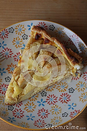 Apple cake on colorful plate Stock Photo