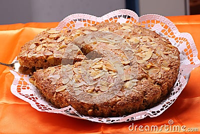 Apple cake with cut slice Stock Photo