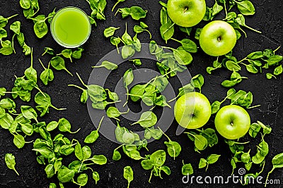 Apple, celeriac. Vegetables for greeny organic smoothy for sport diet on dark background top view mockup Stock Photo