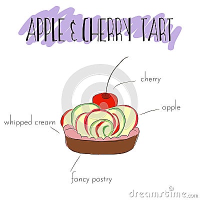 Apple and cherry tart Vector Illustration
