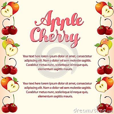 Apple cherry vertical border Vector Illustration