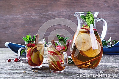 Apple cider cocktail with cranberries cinnamon, Stock Photo