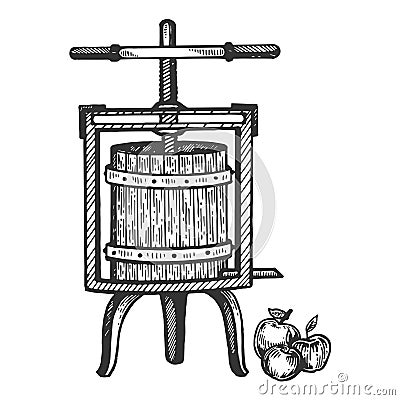 Apple cider juice press engraving vector Vector Illustration