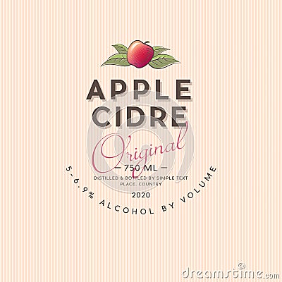 Apple Cider label. Apple beverage sticker. Ripe apple and leaves. Vector Illustration