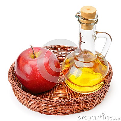 Apple cider vinegar and apples isolated on white Stock Photo