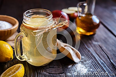 Apple cider vinegar, lemon and baking soda drink Stock Photo