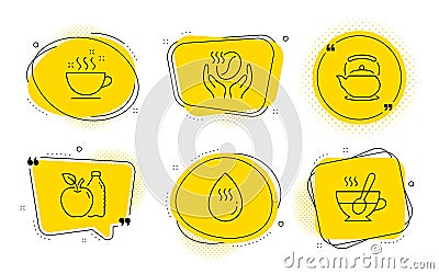 Apple, Coffee and Teapot icons set. Coffee cup, Hot water and Tea cup signs. Vector Vector Illustration