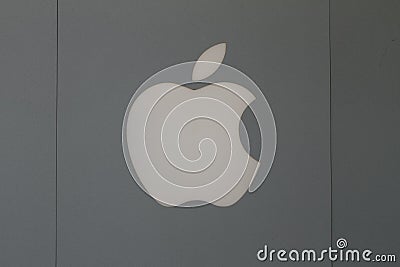 Apple Company Logo with grey dark background Editorial Stock Photo