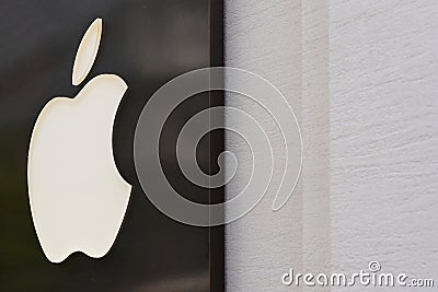 Apple company logo on an Apple store in downtown Vienna Editorial Stock Photo