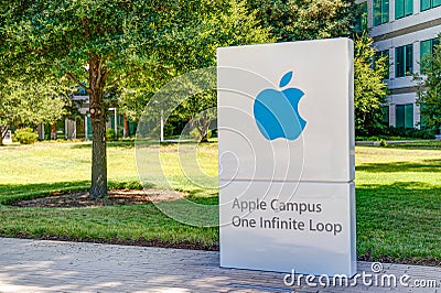 Apple Computer World Headquarters and Logo Editorial Stock Photo