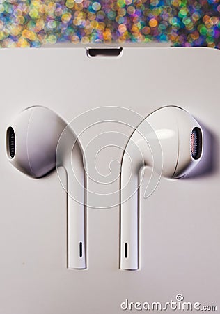 Apple Computers EarPods headphones with lightning connector new product in the Editorial Stock Photo