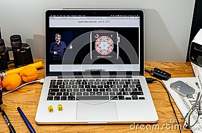 Apple Computers at WWDC latest announcements by Kevin Lynch about Apple Watch Kaleidoscope Editorial Stock Photo