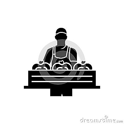 Apple Crate in Worker's Hands icon Vector Illustration