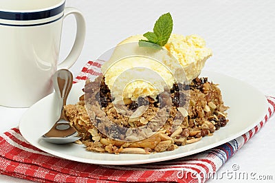 Apple Crisp and Ice Cream Stock Photo