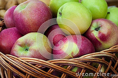 Apple crop in a basket Stock Photo