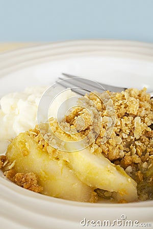 Apple Crumble and Whipped Cream Stock Photo