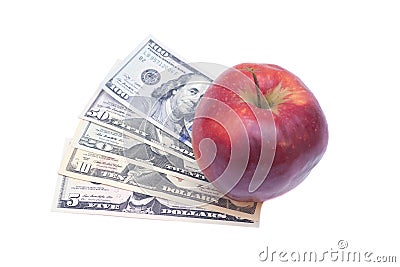 Apple and dollars isolated on a white Stock Photo