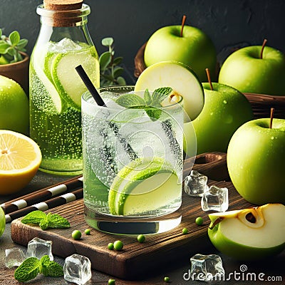 Apple drink cocktail, lemon soda or sparkling water Stock Photo