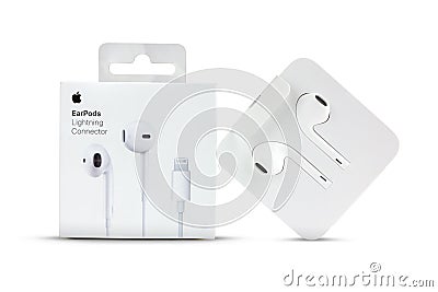 Apple EarPods with Lightning connector in the box. Editorial Stock Photo