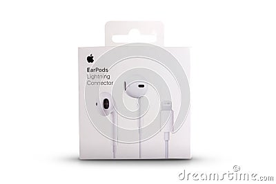 Apple EarPods with Lightning connector in the box. Editorial Stock Photo