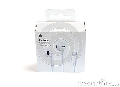Apple EarPods with Lightning connector in the box. Editorial Stock Photo