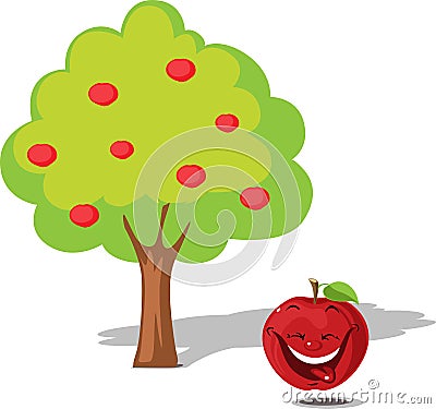 Apple falling from tree - flat design illustration vector cartoonApple falling from tree - flat design illustration vector carto Vector Illustration