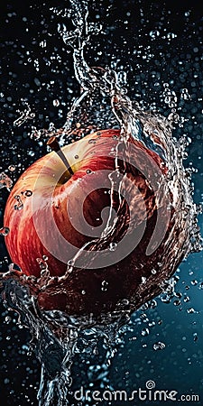 Apple falling into the water. Stock Photo