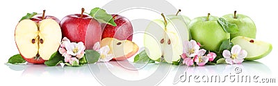 Apple fruit apples fruits red green slice half isolated on white Stock Photo