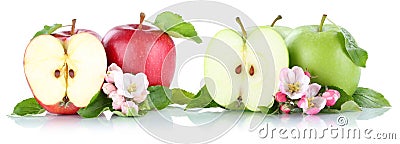 Apple fruit apples fruits red green sliced isolated on white Stock Photo
