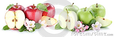 Apple fruit apples fruits red green sliced slice half isolated o Stock Photo