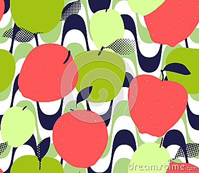 Apple fruits seamless pattern. Red, green and golden apples Vector Illustration