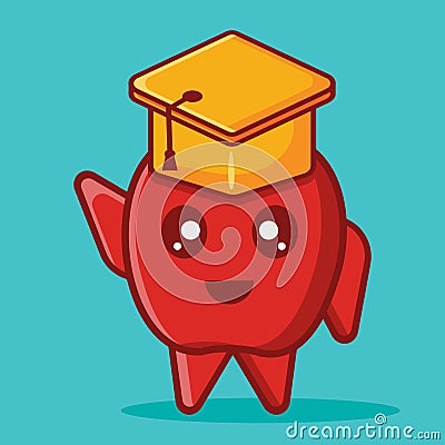 Kawaii apple mascot with graduation cap isolated vector illustration in flat style Cartoon Illustration