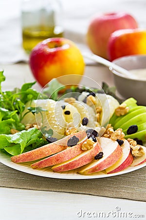 Apple ,Grapefruit,walnut salad Stock Photo